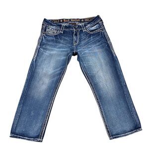 Rock Revival Linne Easy Crop Jeans 29x24 Distressed Stretch Denim EUC